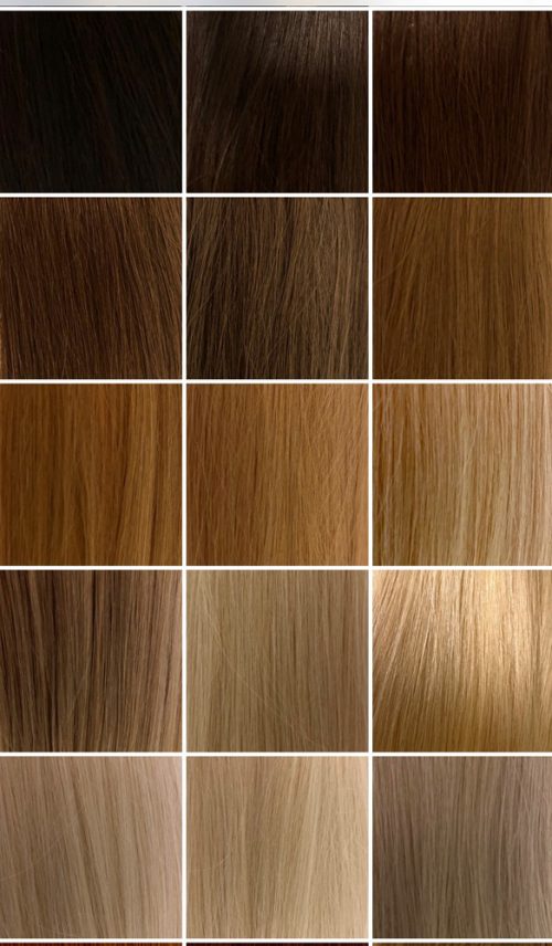 A series of nine different hair colors.