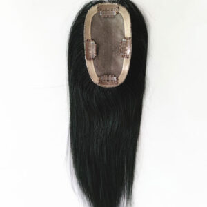 A black wig with long hair on top of it.