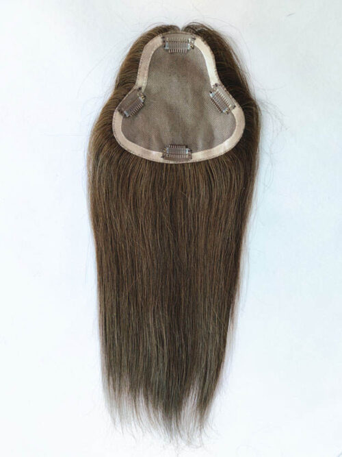 A brown wig with long hair on top of it.